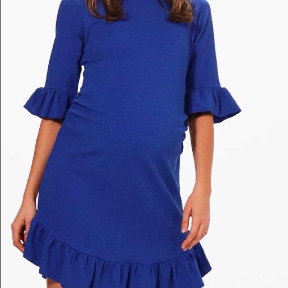 Boohoo Dresses & Skirts - Royal blue maternity ruffle dress